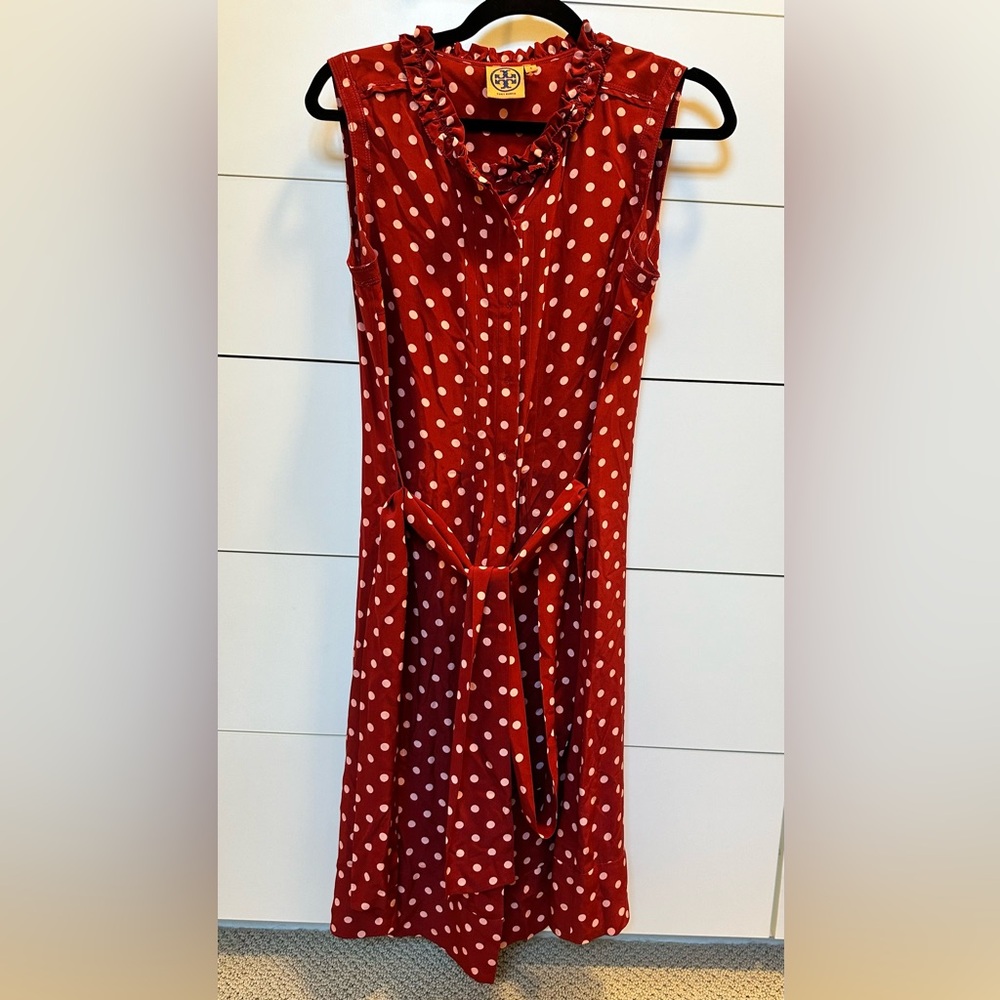 Tory Burch Graham Polka-Dot Brick Red Silk Dress - Size 8